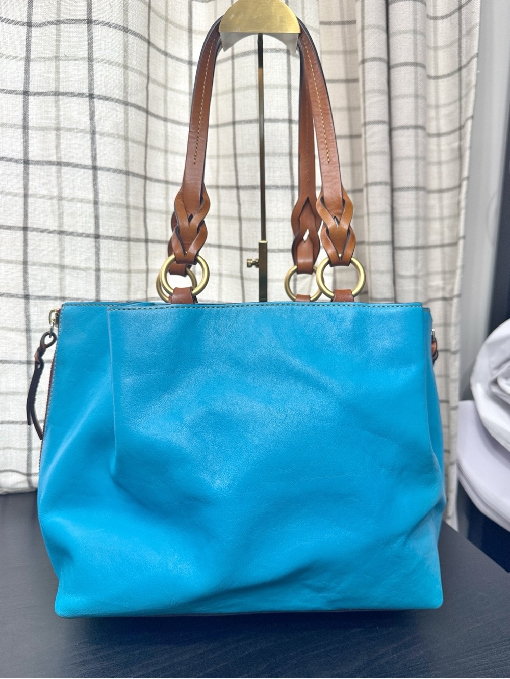 Dooney Florentine Leather Large Barlow Satchel Sky Blue - Picture 2 of 10
